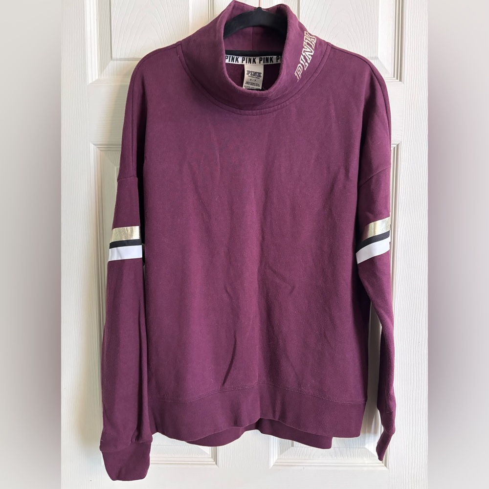 Victoria's Secret PINK Maroon Plum Varsity Crew Neck Pullover Sweatshirt